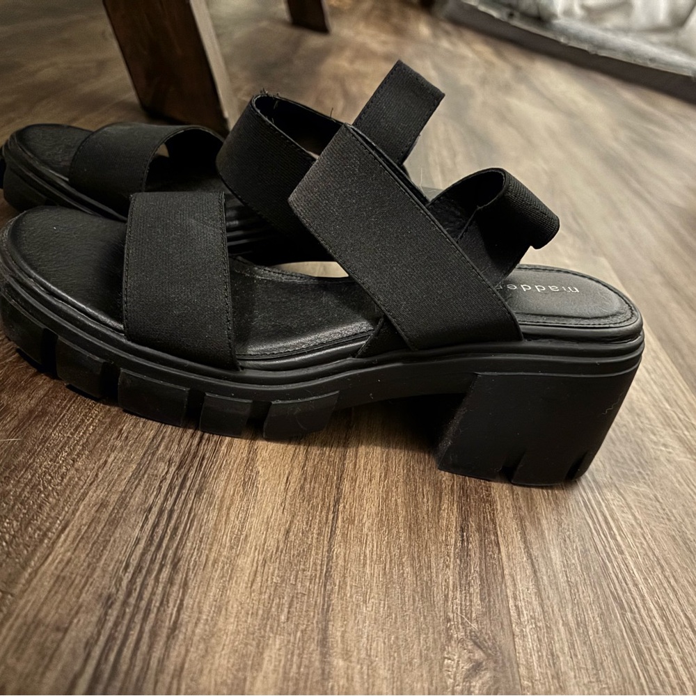 Black Platform Sandals with Elastic Straps